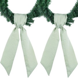 NUVCELKA Green Gingham Wreath Bow Set 2 Pack for Door Decoration, 5.12" Wide x 54.33" Each St Patrick Gift Bundle Irish Farmhouse Ribbon Sash Pair