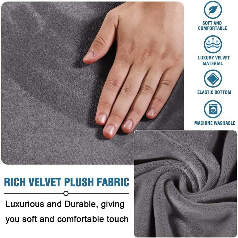Velvet Plush Ottoman Cover,Super Stretch Round Ottoman Slipcover Washable Storage