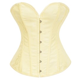 Dreay Women's Breathable Corset Top Floral Jacquard Overbust Lace Up Waist Trainer for Women Frill Trim Boned Bustier 26046B-Yellow-XL