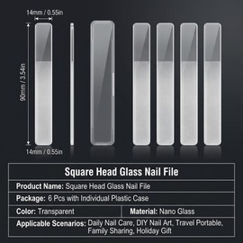 6PCS Clear Squared Nano Glass Nail Shiner Nail Shine Buffer Polisher Nail Files with Storage Case for Natural Nails