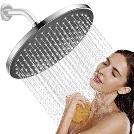 MakeFit Rain Shower Head - High Pressure Massage Shower Head - 8 Inch Round Powerful Massaging Rainfall Showerhead, Adjustable Replacement for Your Bathroom Fixed Shower Heads