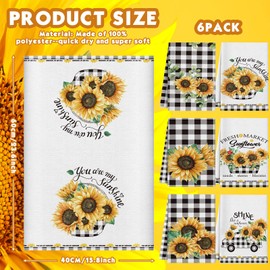 Redbaker 6 Pcs Floral Kitchen Towels Wildflower Print Dish Towels for Kitchen Ultra Absorbent Flower Butterfly Hand Towels Decorative Set for Bathroom Housewarming Gift (Vintage Color,Plaid Sunflower)