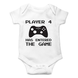 AW Fashions Player 4 Has Entered The Game Baby Bodysuit Funny Cute Romper Clothing for Newborn Boys Girls (Newborn, White)