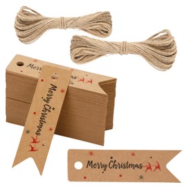 GCQQ Christmas Tags, 100Pcs Mini Gift Tags with String, Kraft Paper Christmas Tags with Holes, Xmas Present Hang Tags for Gift, Jars, Crafts