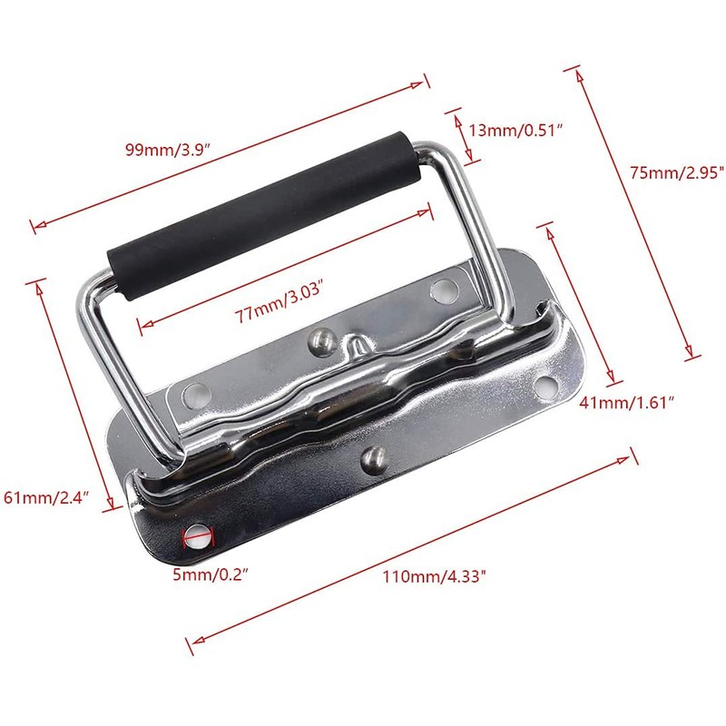 Pack of 4 Folding Handles, Stainless Steel Hardware Boxes, Spring-Loaded