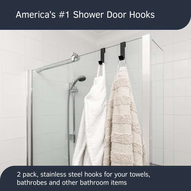 SimplyHooks 3" Shower Hooks, Black, 2 Pack - Towel &