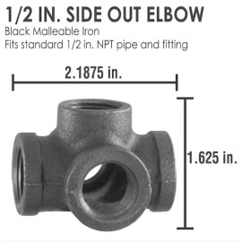 LDR 1/2 in. 5-Way Black Iron Cross with Side Outlet Industrial Steel Grey (2-Pack)