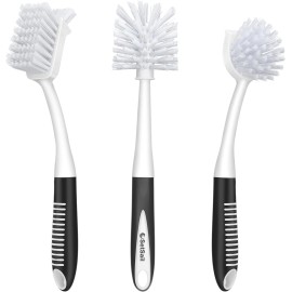 Dish Brush Set of 3 with Bottle Brush, Dish Scrub Brush with Long Handle
