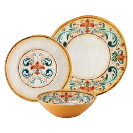 UPware 12 Piece Tuscany Melamine Dinnerware Sets, Outdoor Dishes Set, Plates and Bowls Sets, Service for 4, Multicolor