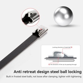 Drizzle Metal Zip Ties 10 Inch 100PCS 304 Stainless Steel Epoxy Coated Cable Ties 225lbs Heavy Duty Self-locking Multi-Purpose for Machinery,Vehicles,Exhaust Wrap,Farms,Pipes,Cables,Outdoor Fence