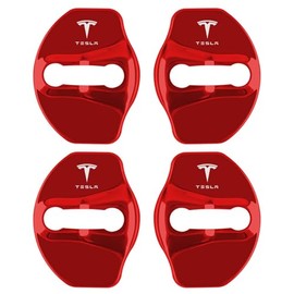 TOPKU Car Door Lock Cover Protector for Tasla Model Y/X/S/3 Door Stopper Cover with Stainless Steel Guard Tasla Accessories 4Ps (Red)