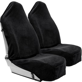 Season Guard Terry Cloth Sweat Towel Seat Cover; Carseat Towel Protector; Great for Gym Workout; Waterproof; Universal Fit for Car SUV Van Truck; EZ fit; Non Slip Grip; Machine Washable; 2pc Black