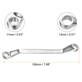 HARFINGTON Offset Extra Long Box End Wrench 11 x 13 mm Metric 12 Point 75 Degree Offset Double End Box Ratcheting Wrench Carbon Steel Polished Long Spanner Tools
