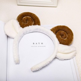POPETPOP Plush Animal Headbands - 4pcs Spiral Hair Ties Sheep Hair Bands Sheep Horn Ear Headband Cartoon Animal Headband Womens Headbands for Cosplay Women Hair Hoop Party Favors (Coffee)