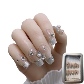 Kokowomite Nails Handmade Nail Tips, Short Ballerina, French Nude Color, Fashionable Flash Nails, Popular 3D Design Nail with Storage Box, Pack of 10