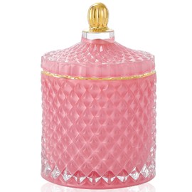 EVEREST GLOBAL European Glass Storage Jar Candy Jar with Cover Sugar Cans Candy Dish with Lid Diamond Candy Box Decorative Jewelry Jar (Pink, D 3.35" H 5.12")