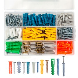 COOLOGIN Drywall Anchor Kit with Screws,144 PCS Colors Screw and Anchor Set includes 6 Sizes Plastic Wall Anchors and Self-Tapping Screws for Drywall with Organizer Case (260 PCS)