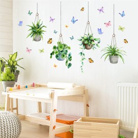 WOHAHA Wall Sticker, Stylish, Plant, Wall Hanging Potted Plant, Butterfly, Greenery, Scenery, Wall Sticker, Removable, Stylish, Scandinavian Wall Sticker, Wall Sticker, Living Room, Bedroom, Wall
