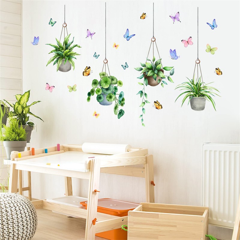WOHAHA Wall Sticker, Stylish, Plant, Wall Hanging Potted Plant, Butterfly,