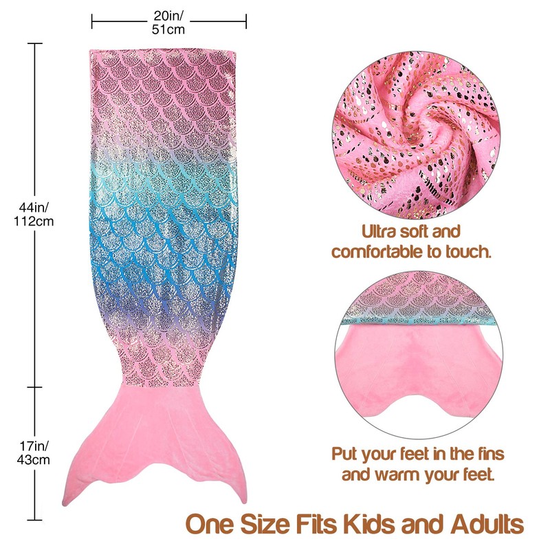 Catalonia Classy Glitter Mermaid Tail Blanket, Soft Warm Plush Fleece