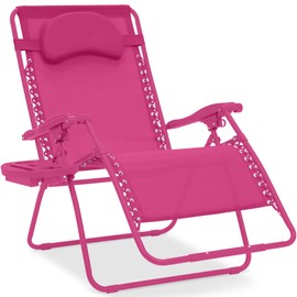 Best Choice Products Oversized Zero Gravity Chair, Folding Outdoor Patio Lounge Recliner w/Cup Holder Accessory Tray, Pillow - Hot Pink