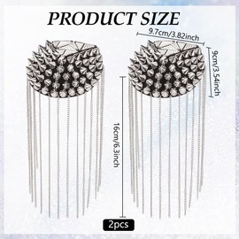 WEBEEDY 2 PCS Metal Tassel Epaulets Rivet Tassel Link Chain Beads Punk Shoulder Badge Detachable Epaulets Riveting Shoulder Epaulette Board for Jackets Performance Costumes Uniform Accessories(Silver)