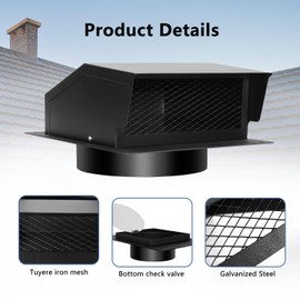 LTSEAME 10 Inch Roof Vent Kit, Removable Roof Vent, Bathroom Exhaust Roof Vent for Dryer, 10 Inch Galvanized Steel with Damper,5FT Aluminum Ducting and Duct Clamps (10IN)