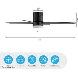 LEDLUX 52" Ceiling Fan with Light and Remote, Flush Mount Ceiling Fan 4 Blades Low Profile LED Ceiling Fan, Noiseless Reversible Motor, Indoor for Bedroom/Living Room/Porch (Silver)