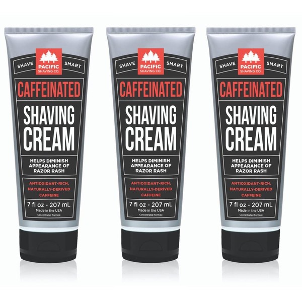 Pacific Shaving Company Caffeinated Shaving Cream - Shea Butter + Spearmint Antioxidant Shaving Cream with Caffeine - Clean Formula for a Hydrating + Irritation-Free Shave (7 Oz, 3 Pack)