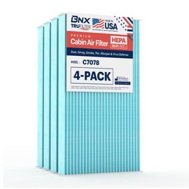 BNX TruFilter C7078 Filtro de aire de cabina, HEPA 99.97%, fabricado en Estados Unidos, compatible con Nissan: Sentra 2013-2019, Cube 2011-2017, Juke 2011-2017, Left 2011-2018 (paquete de 4)