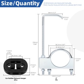 Glarks 1Set 3’’ Zinc Plated Universal Exhaust Clamp with Hanger Kit, Includes 1pcs Adjustable Muffler Pipe Clamp with Hanger, 2pcs Rubber Exhaust Hanger, Exhaust Pipe Hanger for Car Pipe Fixing