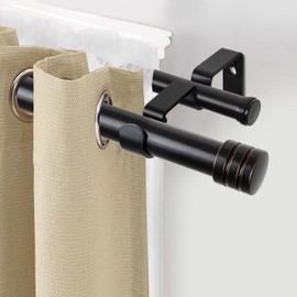 TONIAL1 Inch Double Curtain Rods 72 to 144 Inch (6 to 12 ft), Heavy Duty Decorative Drapery Rod for Windows 69 to 140 Inch (5.75 to 11.7 ft) with Classic Cap Finial, Black