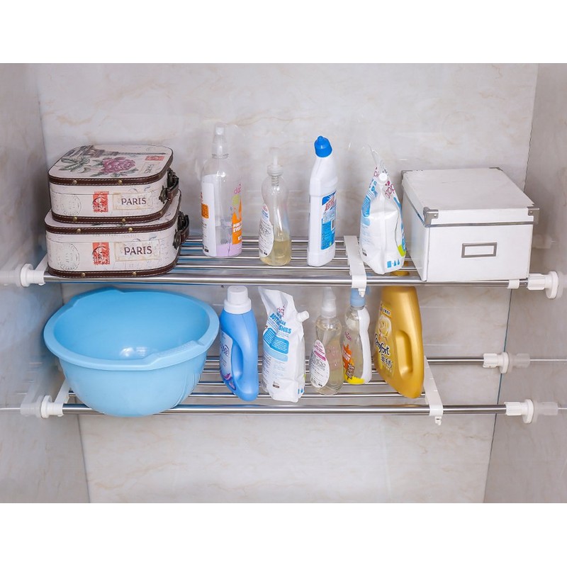 BAOYOUNI Closet Tension Shelf & Rod, Bathroom Kitchen Garage Telescopic