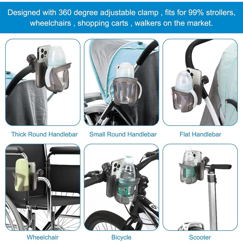 Accmor Stroller Cup Holder, Universal Cup Holder, 360° Rotatable Large
