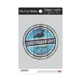 Die Cut Sticker Chautauqua Lake, New York, Rustic Loon, Contour Vinyl Sticker 3 to 6 inches, (Waterproof Decal for Cars, Water Bottles, Laptops, Coolers), Large