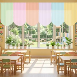 PhyLence 6 Pcs Pastel Classroom Curtains Decorations – Colorful Back to School Bulletin Board Backdrop, Boho Window Covers and Decor Panels for Preschool Elementary Learning Spaces