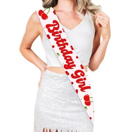 Cherry Birthday Sash, Cherry Birthday Party Decorations Cherry on Top Birthday Decor Cherry Sweet Birthday Girl Sash for Girls Berry Fruit Birthday Party Supplies