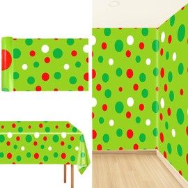 party greeting Christmas Tablecloth Roll 51inch x 100ft Christmas Polka Dots Table Cover Christmas Holiday Party Supplies Wall Backdrop Roll Tablecloth for Xmas Dining Kitchen Decor