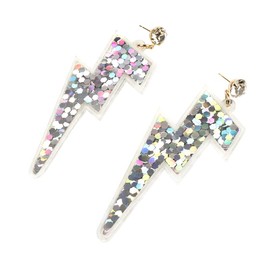Sparkle Glitter Sequins Lightning Bolt Earrings for Women Acrylic Exaggerated Flash Statement Earrings 80's Party Jewelry, sequin Rhinestone, sequin