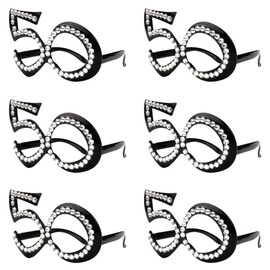 50th Birthday Glasses - Number Crystal Frame, Party Favors, Wedding, Funny Costume Sunglasses, Novelty Eyewear Celebration Decoration for Kids and Adults 6 Pack (50)