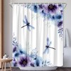 Retro Floral Dragonfly Shower Curtain Spring Blue Purple Flowers and