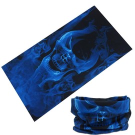 Panda Bobo Multifunctional Bandana Headwear, Neckwear, Neckerchief, Cycling Cowboy Scarf, Head Neck Gaiter, Mens Womens Multipack, Assorted, Pirate Bandana (Blue Fire Skull)