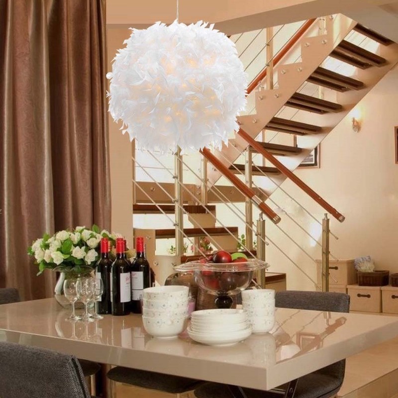 Surpars House Plug in Pendant Light White Feather Chandelier with
