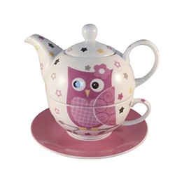 Tea for one Set 3-teilig Porzellan Teekanne mit Tasse und Untertasse in Geschenkbox (Rosa)