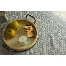 ANSDLIIY Wooden Serving Tray,Breakfast Tray,Round Wooden Trays with Handles, Used in Bedroom, Kitchen, Bathroom,Coffee Tables,Hospital,Outdoors,Restaurant. (15.7 Inches + 12 Inches,2 PC Set)