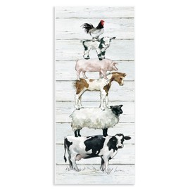 Stupell Industries Country Farm Animal Stack Cow Sheep Pig Rooster, Designed by Carol Robinson Wall Plaque, 7 x 17, Multi-Color