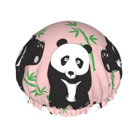 Hand-drawn cute pandas Shower Cap for Women,Double Waterproof Layers Bathing Shower Hat Large Designed for all Hair