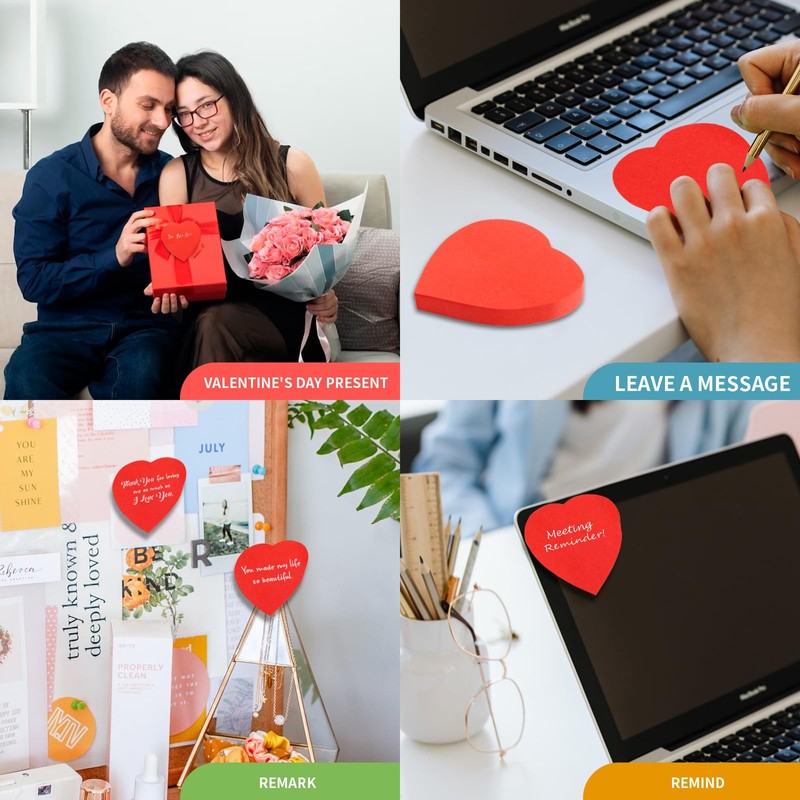 100 Sheets Heart Self-Sticky Notes - Super Sticky - Ideal