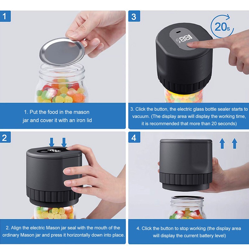 Electric Mason Jar Vacuum Sealer Kit with 10 Jar Lids