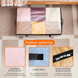 Lifewit Pack of 3 Transparent Plastic Underbed Storage Bags, 60 L Underbed Storage Box with Blanket, Storage Bag, Clothes with Reinforced Handle for Duvets, Clothes, Blankets